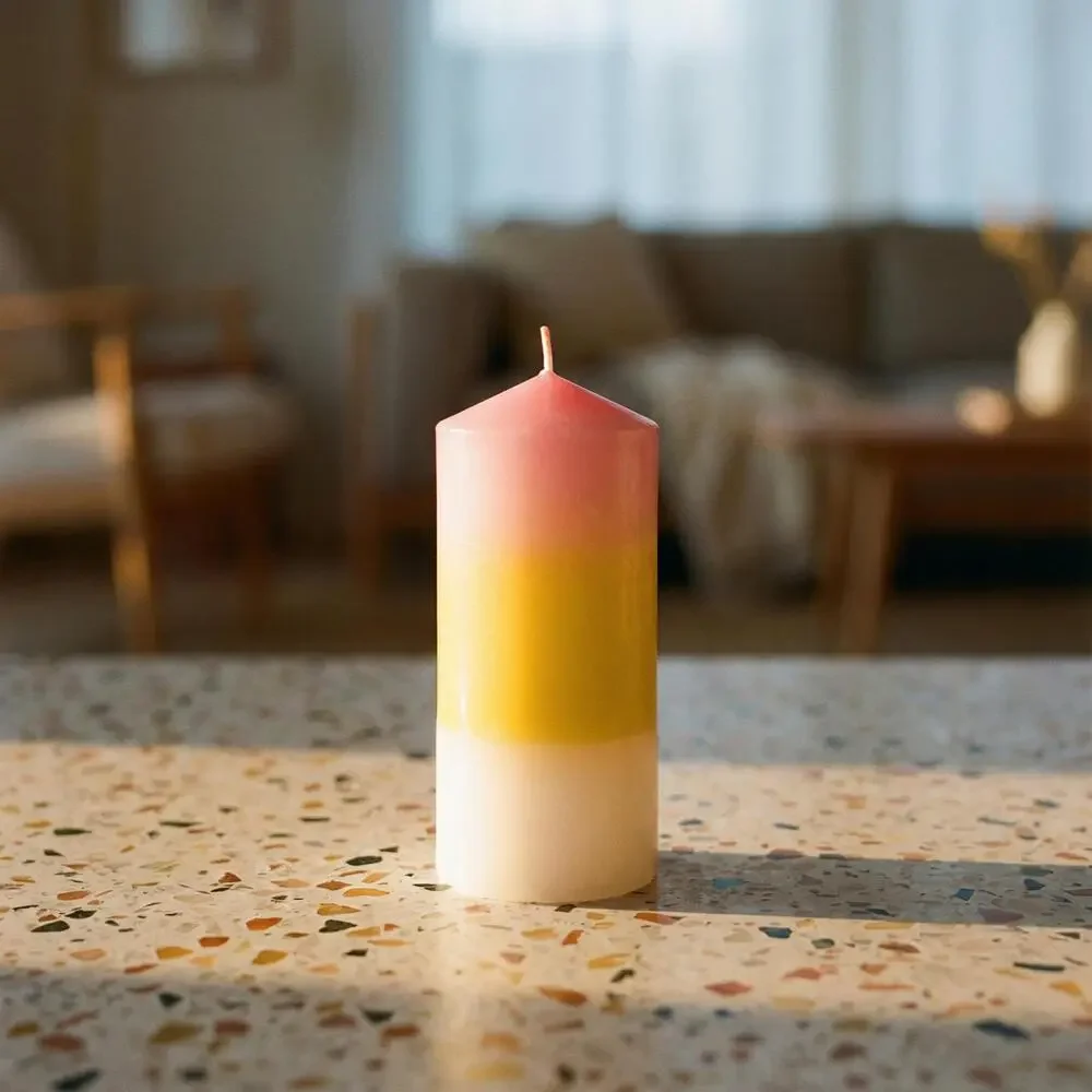 Mini Pillar Candle in Pink Orange White | Aesthetic Unscented Dinner Candle 4.7